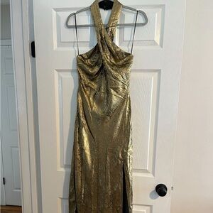 Astr Gold Halter Dress